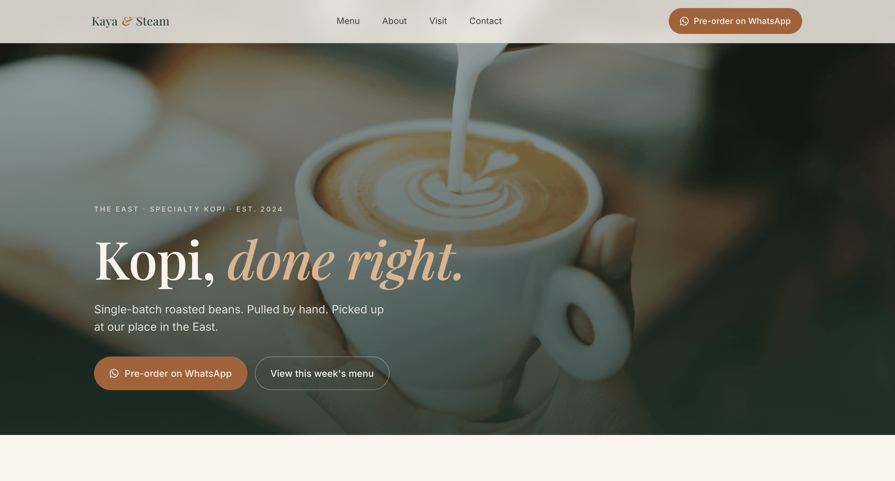 Kaya & Steam — local café website concept.